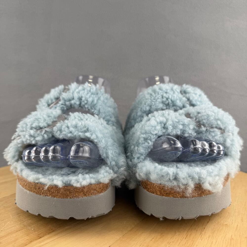 Birkenstock Papillio Arizona Big Buckle Shearling Sandals Faded Aqua Blue EU 36 - Picture 2 of 8